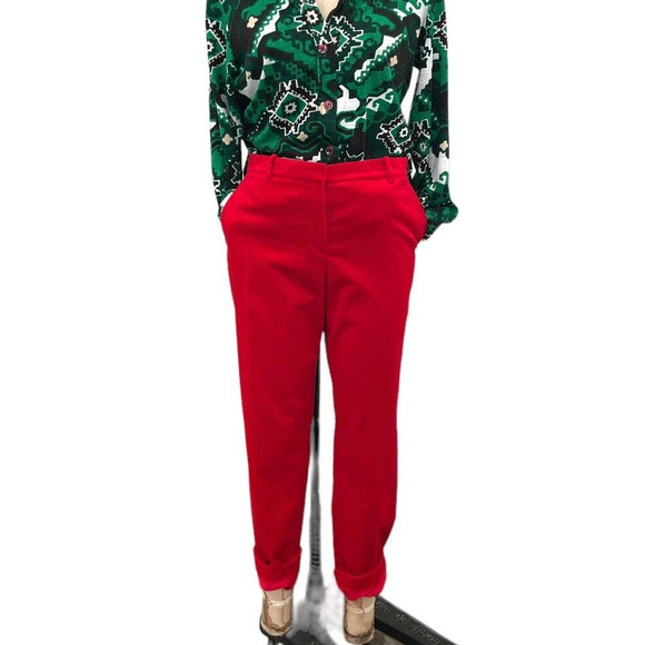 THEORY Suit 2 Pc Red Velvet Coat Pants New Silk Lining Size 8 Holiday Career - Picture 2 of 15